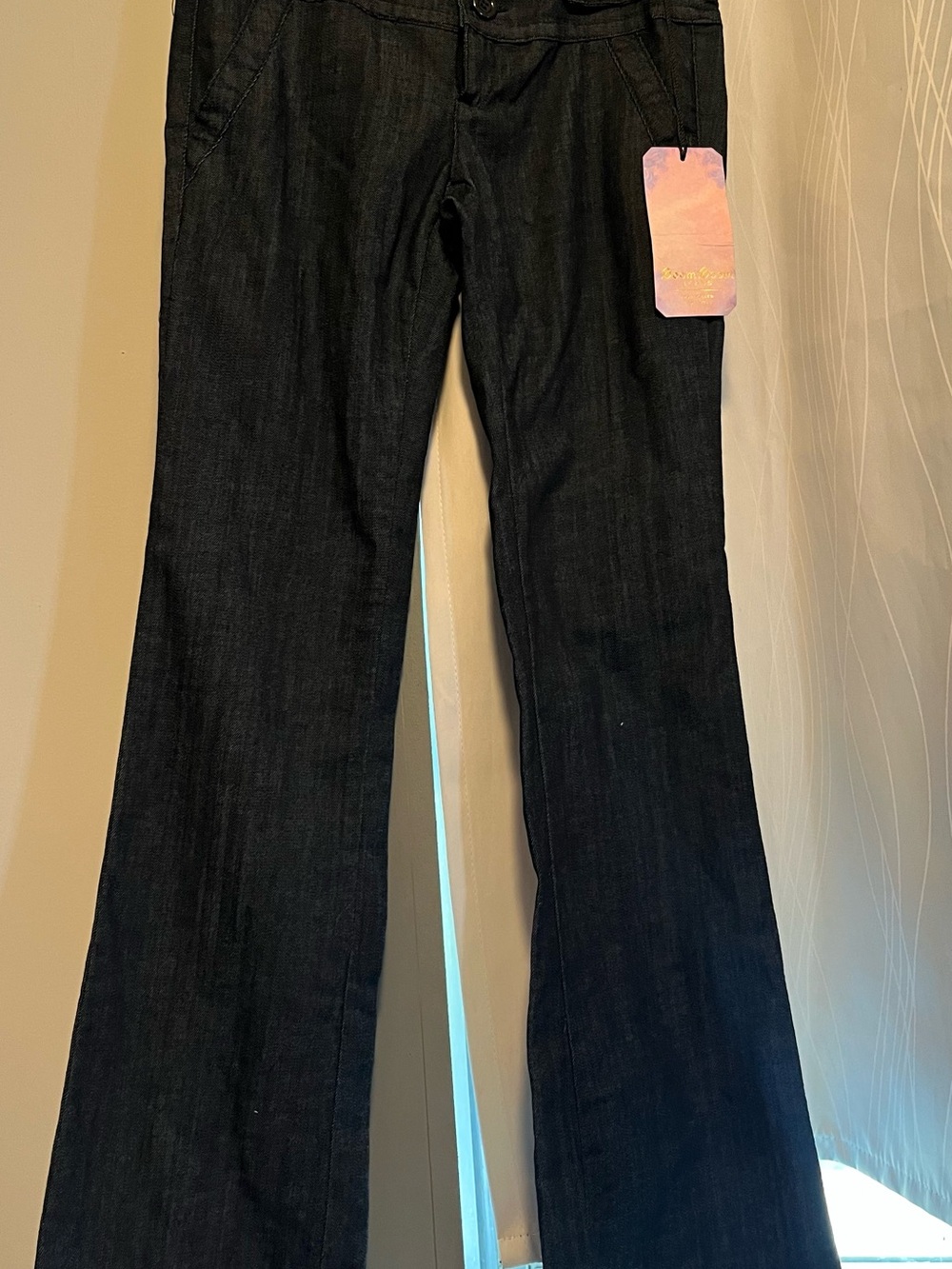 Boom Boom Jeans Woman’s Blue Dark Indigo Straight-Leg Pants Button Fly Pockets